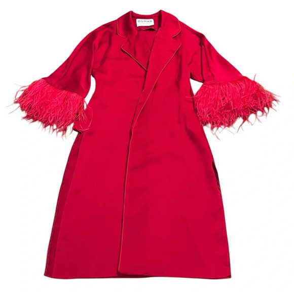 OSMAN Other - Osman London Red XS Ostrich Feather Trim Robe